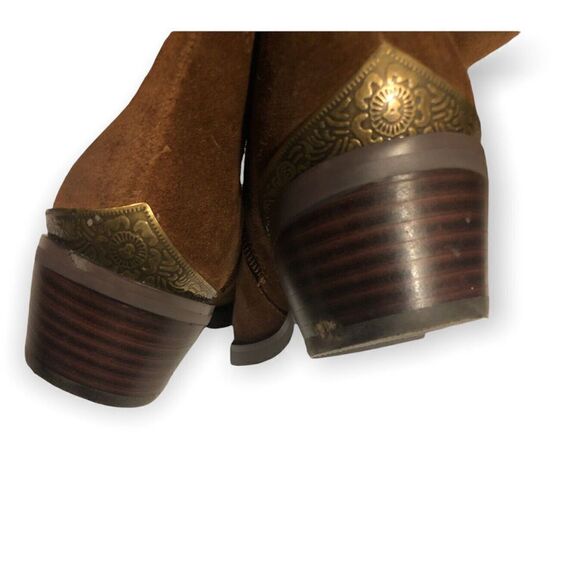 Very Volatile GALVESTON Metallic Toe Kick Suede Booties Western Cowboy Zip Brown - Picture 6 of 8